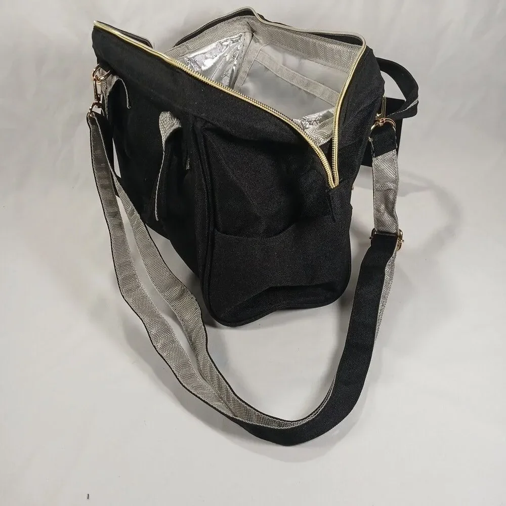 Tomill Insulated Cooler Lunchbox Tote Bag Black with Gold Zippers New Tags